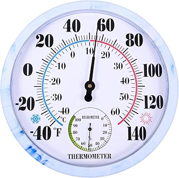 10 Indoor Outdoor Thermometer Hygrometer, Wall Thermometer Hygrometer Analog, Battery Free Outdoor Thermometer Large Numbers, Decorative Room Thermometer Indoor