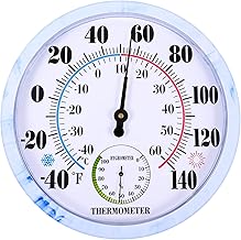 10'' Indoor Outdoor Thermometer Hygrometer, Wall Thermometer Hygrometer Analog, Battery Free Outdoor Thermometer Large Numbers, Decorative Room Thermometer Indoor