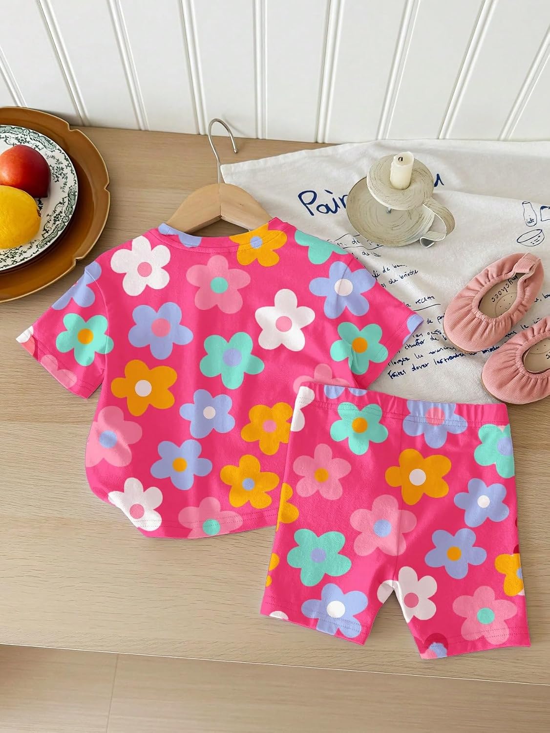 Floerns Toddler Girl's 2 Piece Cute Outfit Short Sleeve Floral T Shirts with Shorts Set