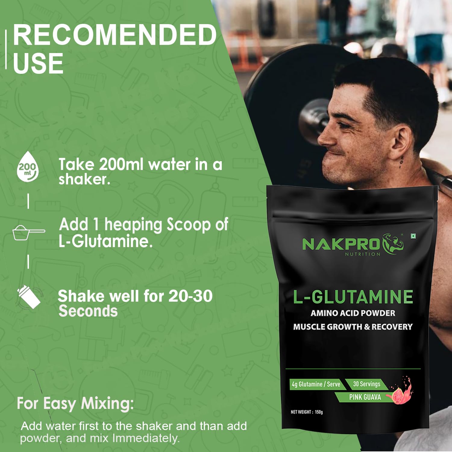 Nakpro L-Glutamine Powder | 4g Glutamine Per Serving, 30 Servings | Post Workout Amino Acid Supplement for Muscle Growth and Recovery (Pink Guava, 150g) — Amazon image 5
