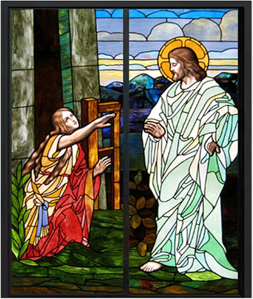Pellicola Per Vetri Decorativa Effetto Chiesa Con Figura Di Gesù. Elettrostatica, Anti-UV, Protegge Privacy. 60x80cm, Riutilizzabile.