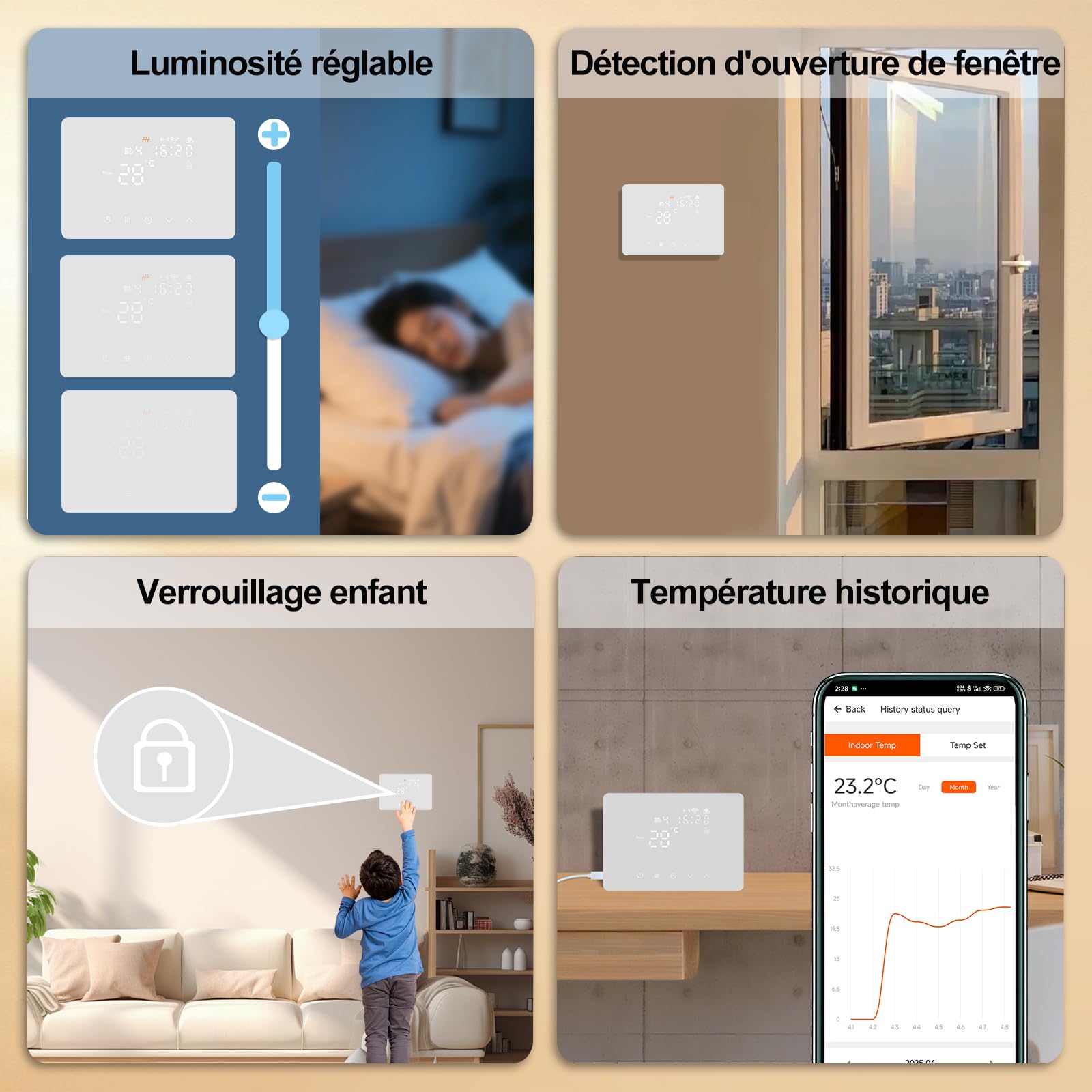 KETOTEK Thermostat sans Fil avec RF Récepteur WiFi pour Chaudiere Gaz/Chauffage au Sol à Eau 5A 220V, Intelligent Thermostat Kit pour Chaudiere Compatible avec Alexa, Contrôle de Tuya/Smart Life App