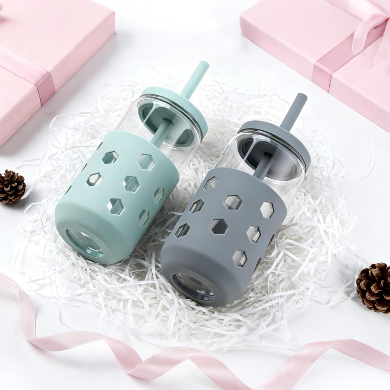 Glass Cups with Lids and Straws 4 Pcs, 16oz Glass Tumbler with Silicone Straw and Sleeve for Coffee Bar Accessory, Drinking Glasses Set Reusable Iced Coffee Cup - Smoothie Cup for Gifts - Image 3