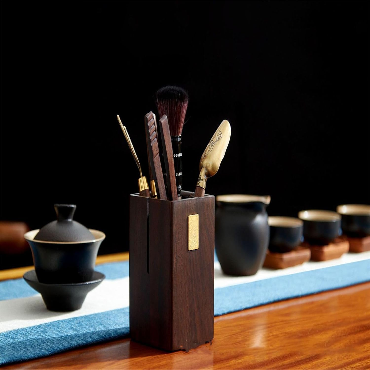 Ebony solid wood tea ceremony household tea cylinder kung fu tea set accessories tea clip tea spoon pot pen ornaments-Color6