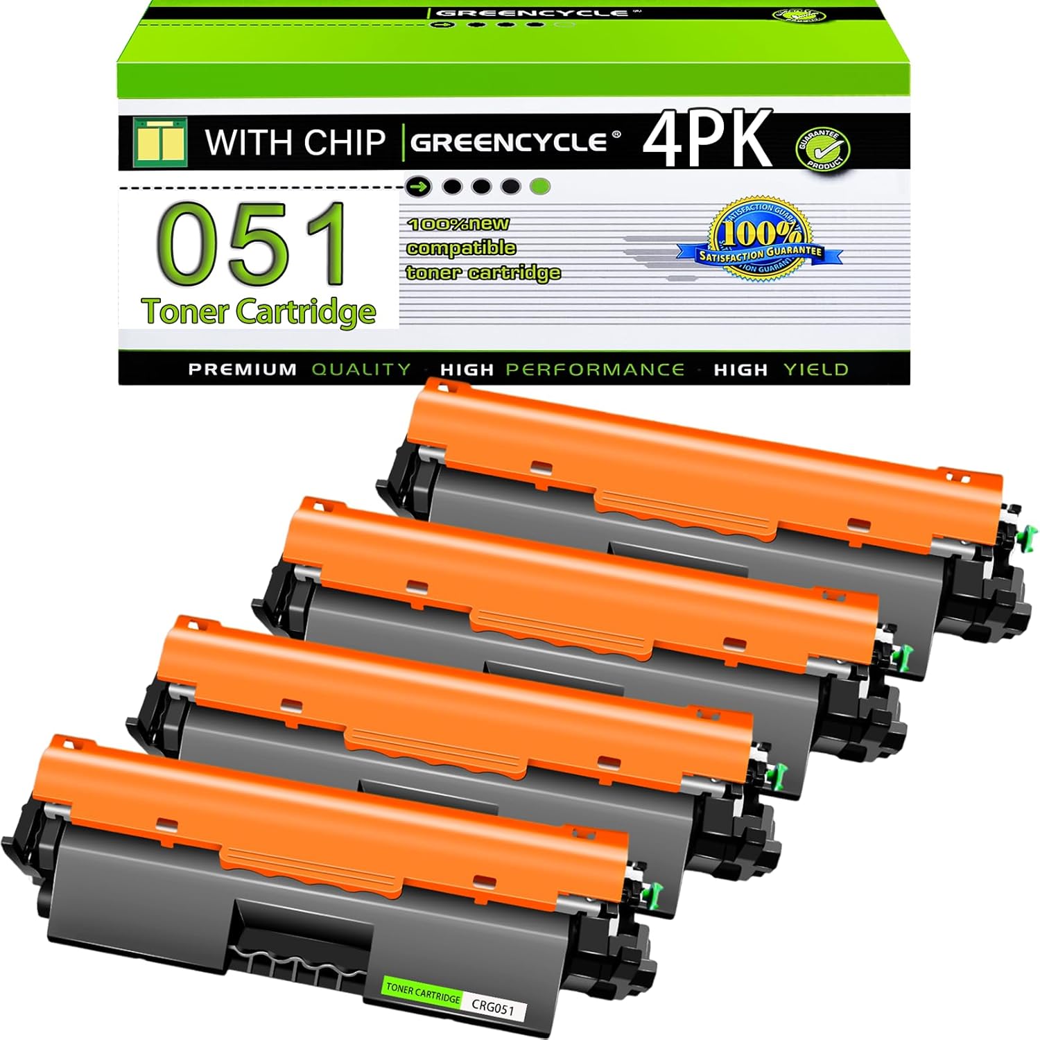 greencycle 4 Pack CRG051 Toner Cartridge Replacement Compatible for Canon 051 Black Toner Cartridge 2168C001 ImageCLASS LBP160 LBP161dn LBP162dw MF264dw MF267dw MF269dw Printer Ink Cartridge (4PCS)
