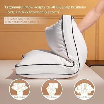 Feather Down Pillows King Size Set of 2 with Gusset, Luxury Hotel Collection Bed Pillow 2 Pack, Down Surrounded Pillows for Sleeping, Soft Fluffy for Side, Back Sleepers 20x36 in.