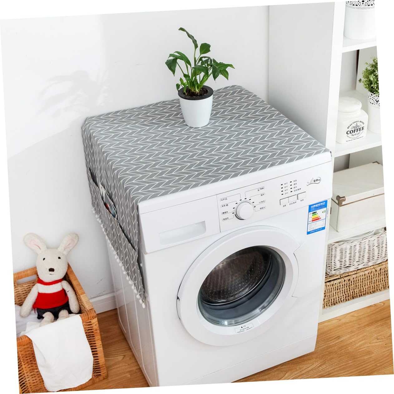 COLLBATH Fashion Gray Arrow Washing Machine Cover Cloth and Breathable Protector for Laundry Room and Home Use Multi-purpose Decoration for Standard Machines