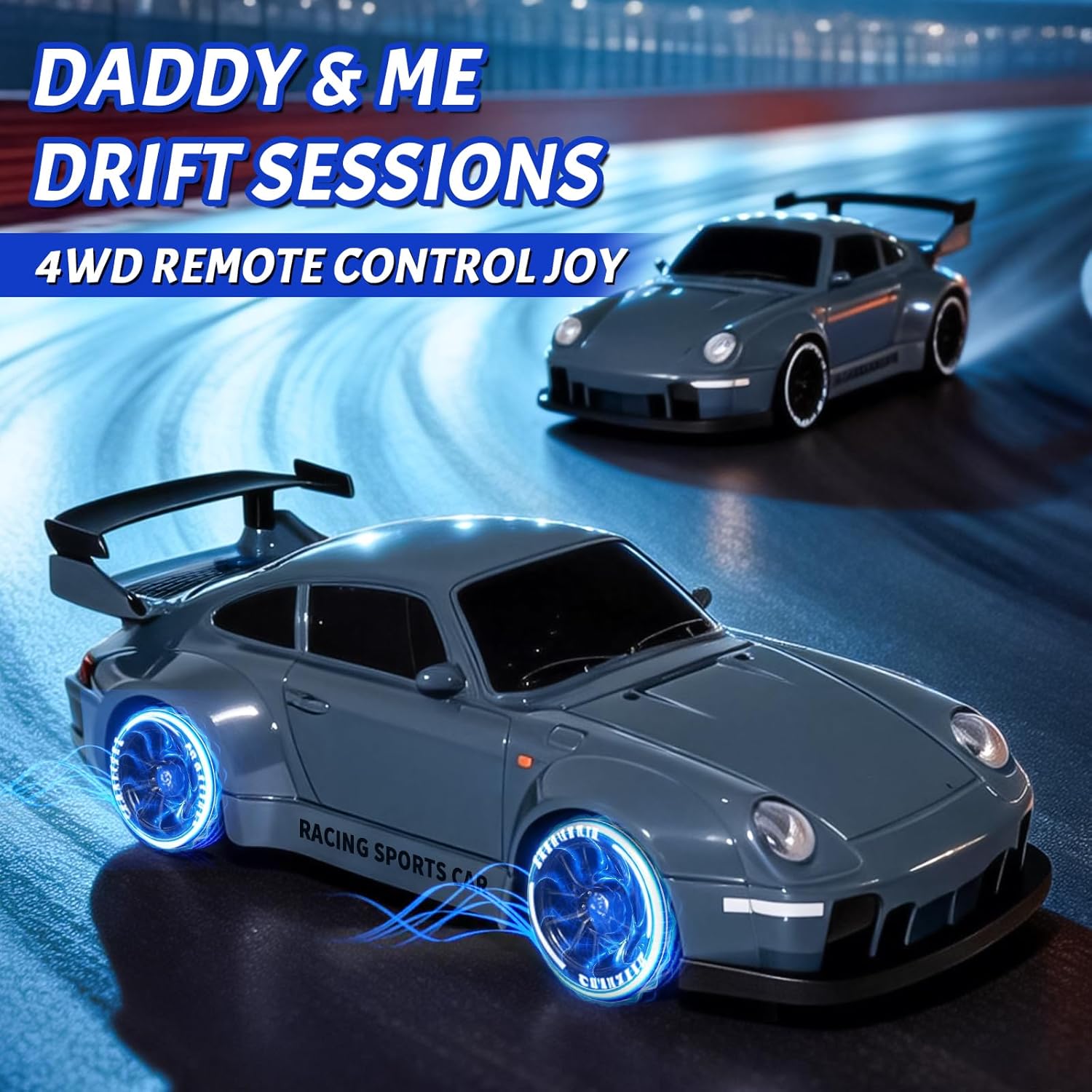 TOPLIVING RC Drift Car, 1:24 Remote Control Car for Kids, 20KM/H 4WD High Speed RC Cars with LED Lights, Two Batteries, Extra Drifting Tires, Vehicle for Adults Boys Girls