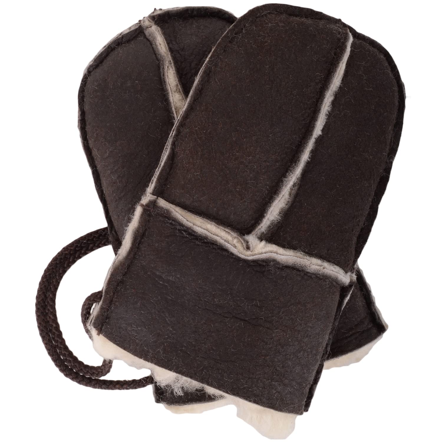 SNUGRUGS Baby Infant Winter Split Palm Genuine Sheepskin Mittens with Cord - Nutella Aviator