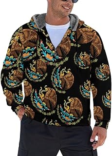 Coat of Arms Mexico Men's Hoodie Fleece Lining Zippered Sweatshirt Sweater Jacket Coat