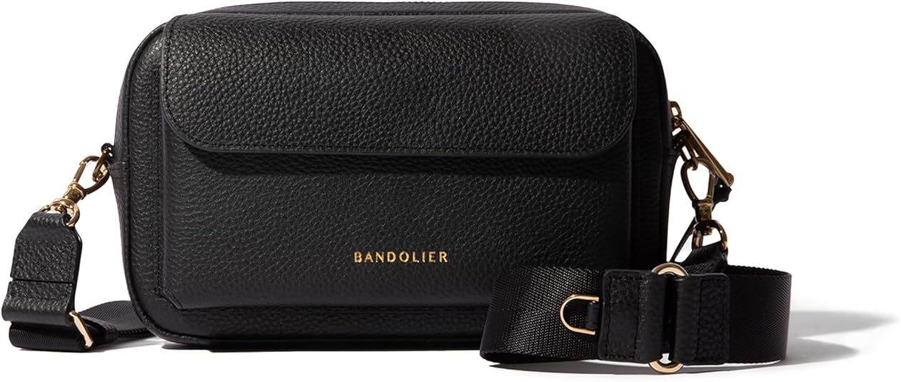 Bandolier Miller Bag | Crossbody Bag for Women & Men | 100% Genuine Pebble Leather, Gold Hardware, Adjustable & Removable Strap, Zipper Top Opening & Exterior Phone Pocket | Perfect for Travel
