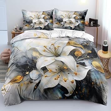 Luowei 3D Flower Bed Linen 135 x 200 cm White Microfibre Bed Linen Set Pretty Comfort Duvet Cover with Zip and 1 Pillowcase 80 x 80 cm