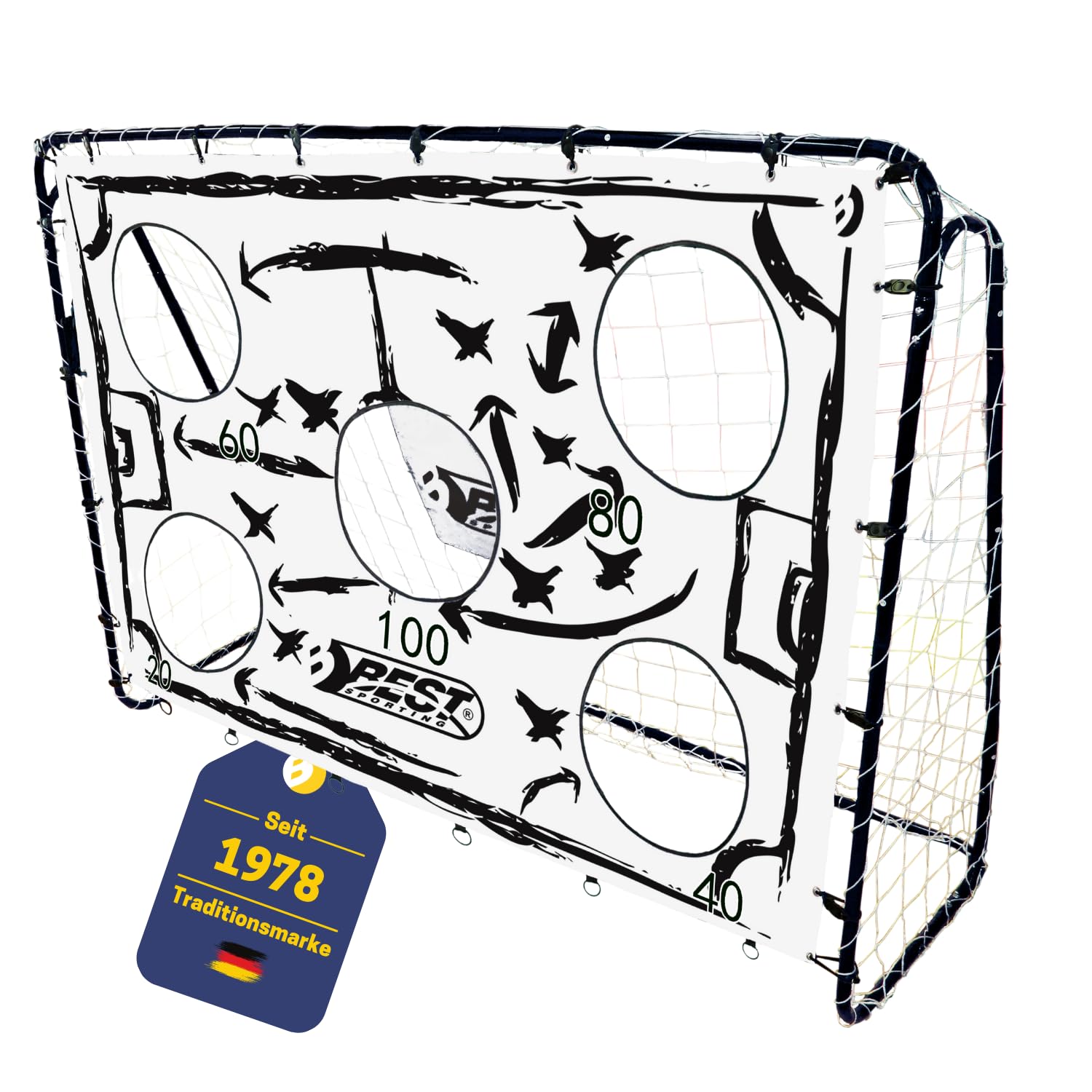Best Sporting Fußballtor Set I 213cm x 152cm I mit Torwand mit 5 Schusslöchern, Ball & Pumpe I Fußball Tor in verschiedenen Motiven I Hochwertiges Kindertor im praktischen Set I Taktik Design