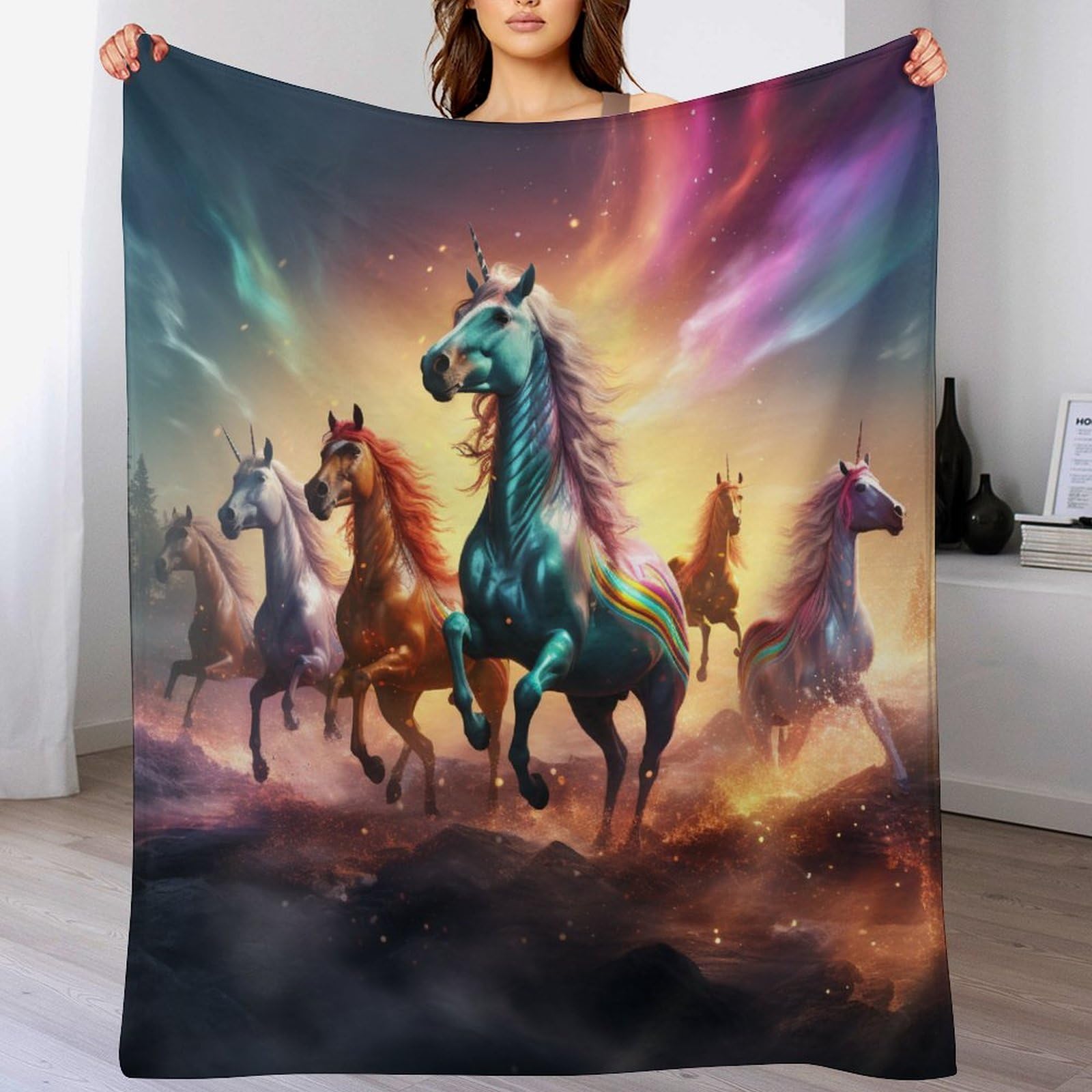 Couverture polaire cheval contre les frissons du soir plaid flanelle 100x130
