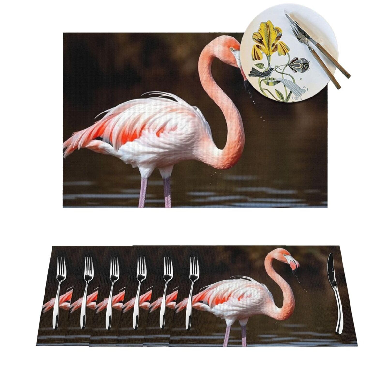 Sets de table en PVC protecteurs anti-chaleur flamant rose pour cuisine propre