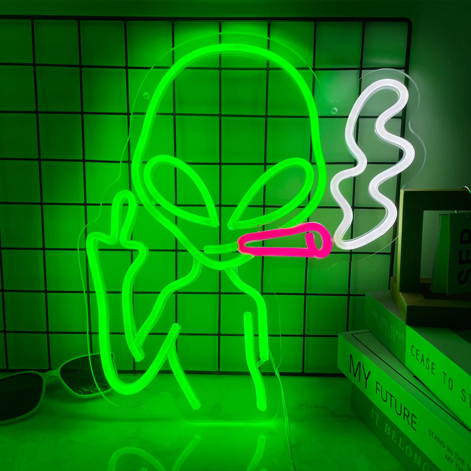 Akelever Alien Neon Sign,Dimmable LED Neon Light Signs for Wall Decor,Man Cave Bedroom Game Room Bar Pub Hip Hop Party Home Décor,Fantasy Gifts,Neon Wall Art,Stoner Room Decor