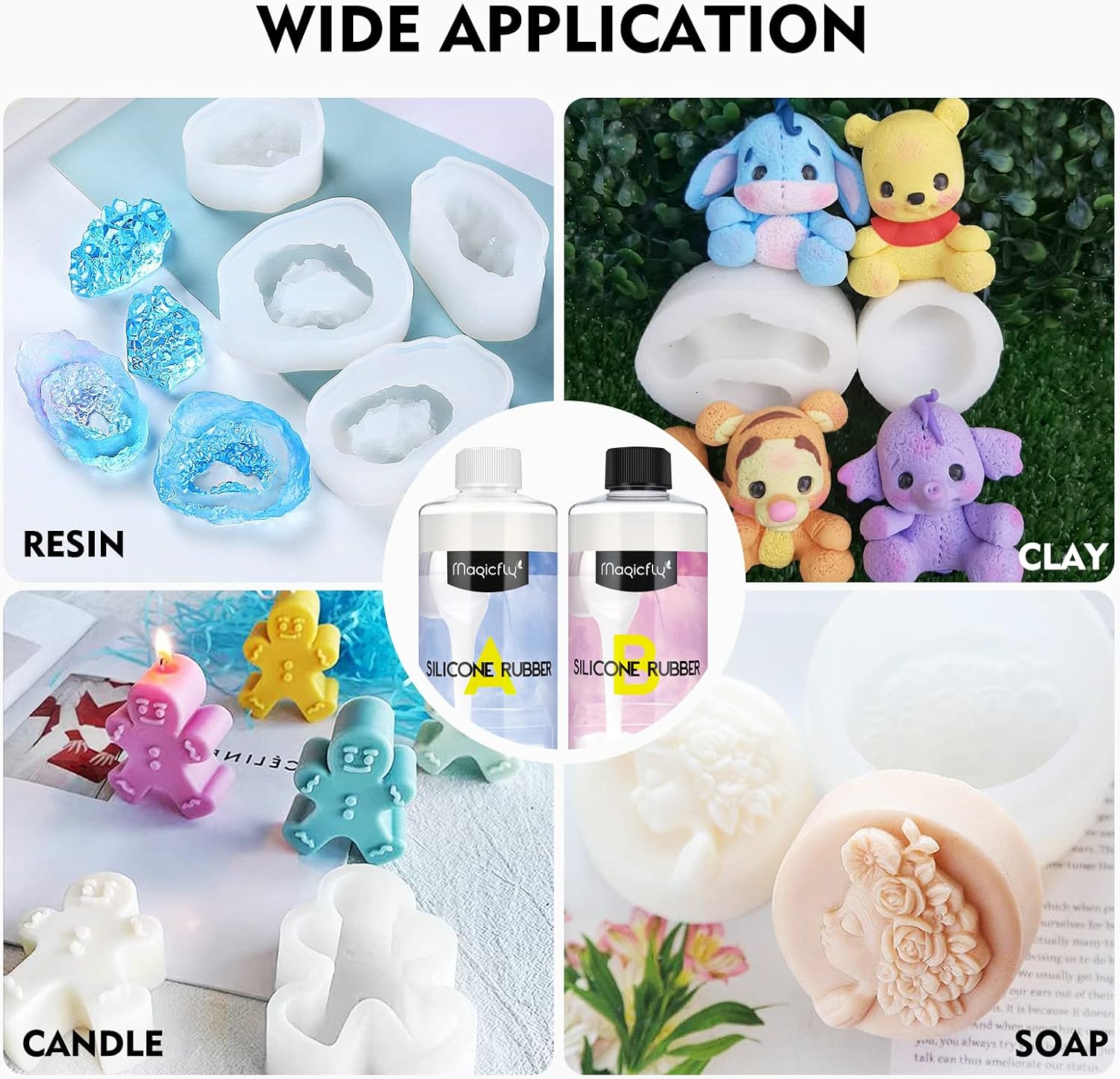 Magicfly Silicone Mold Making Kit, Liquid Silicone Rubber 32oz, Translucent Clear Mold Making Silicone Rubber, for Casting Resin Molds, Silicone Molds, Soap, Candle, Clay