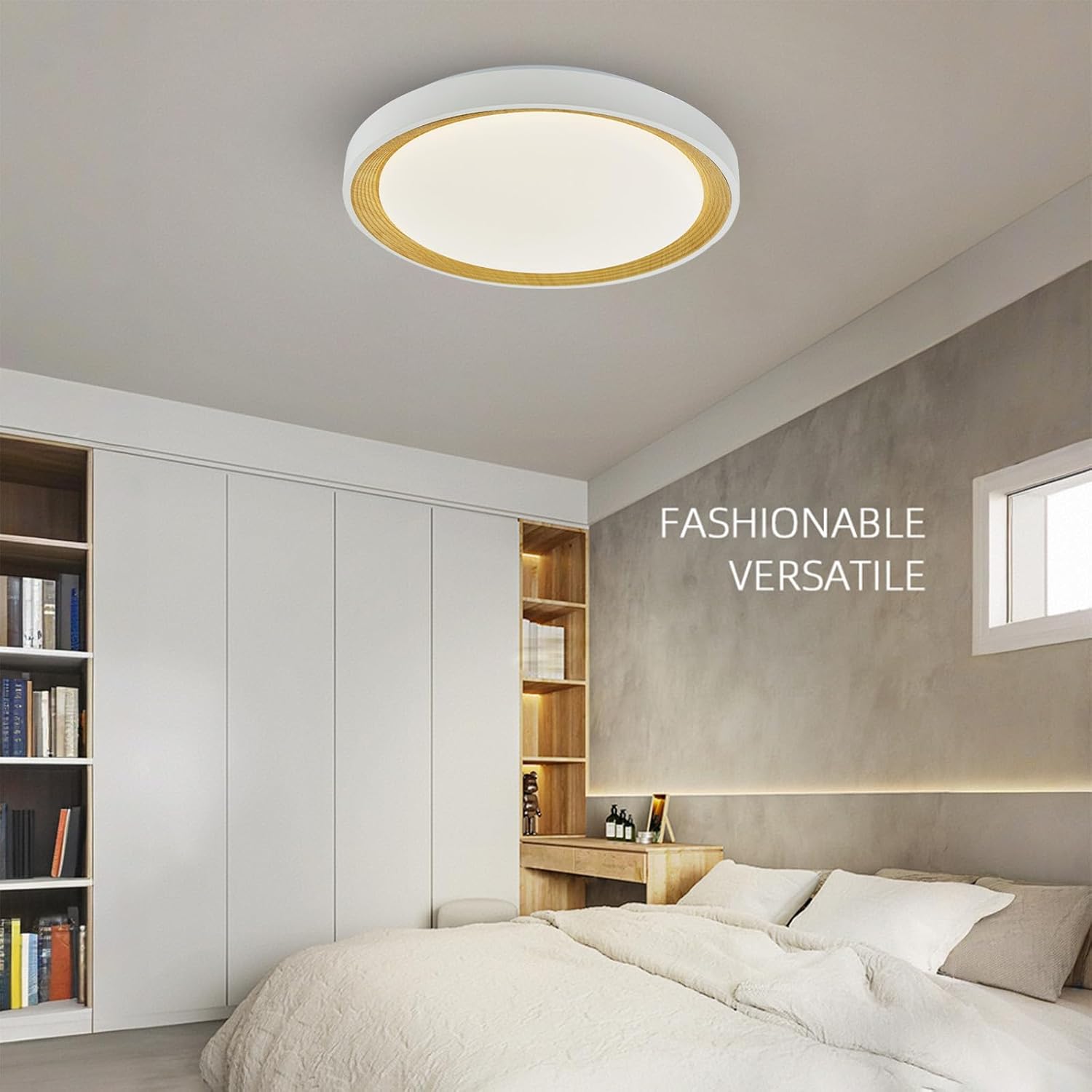 20″ Modern LED Ceiling Light Fixture, White Flush Mount Ceiling Light, 48W Round Dimmable Fixture Ceiling Mount Overhead, Close to Ceiling Light for Living Room,Kitchen, Bedroom