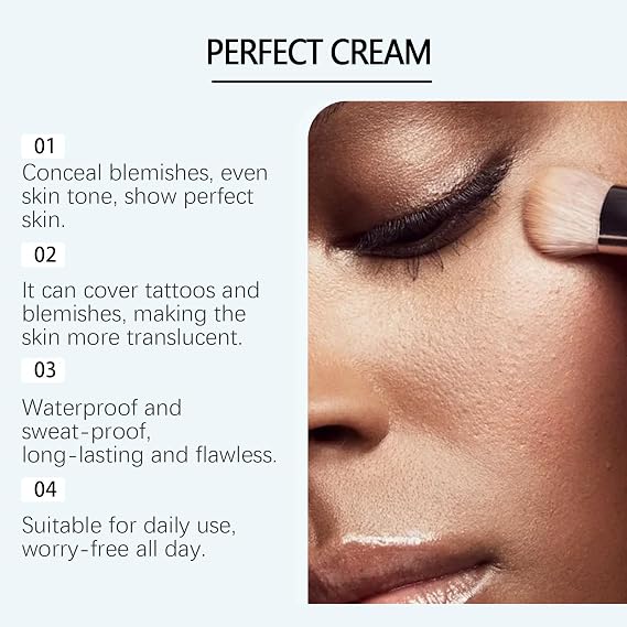 All over Complexion Perfector with Extra Large Body Makeup Brush, Body Full Coverage Perfector, Tattoo Cover up Cream, No Transfer, Long-Lasting Sweat-Proof Waterproof Concealer for Women (Dark)