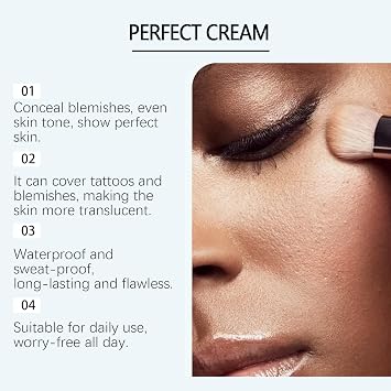 All over Complexion Perfector with Extra Large Body Makeup Brush, Body Full Coverage Perfector, Tattoo Cover up Cream, No Transfer, Long-Lasting Sweat-Proof Waterproof Concealer for Women (Dark)