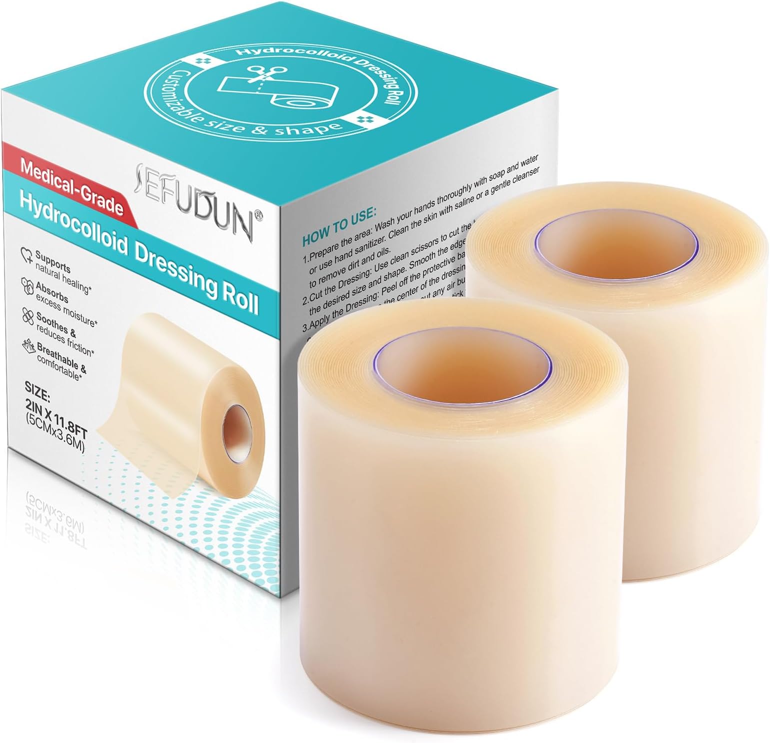 Hydrocolloid Dressing Roll,Waterproof Breathable Cut-to-Size Self-Adhesive Bandage for Blisters, Burns, Acne Spots & Bed Sore Care, Transparent, Hypoallergenic