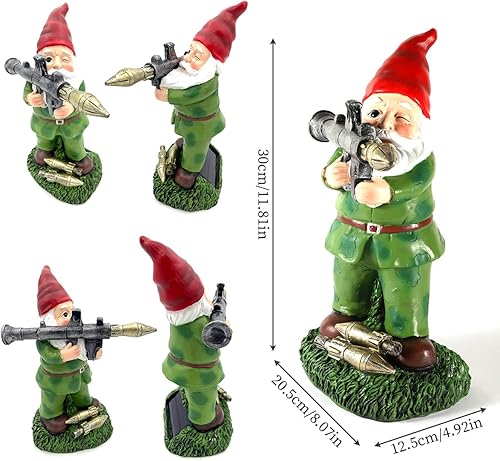 Miniatura 2 de Gran estatua de gnomo de jardín con pistolas, soldado militar solar, guardián, cazador, gnomo, decoración de jardín, decoración de jardín, patio,