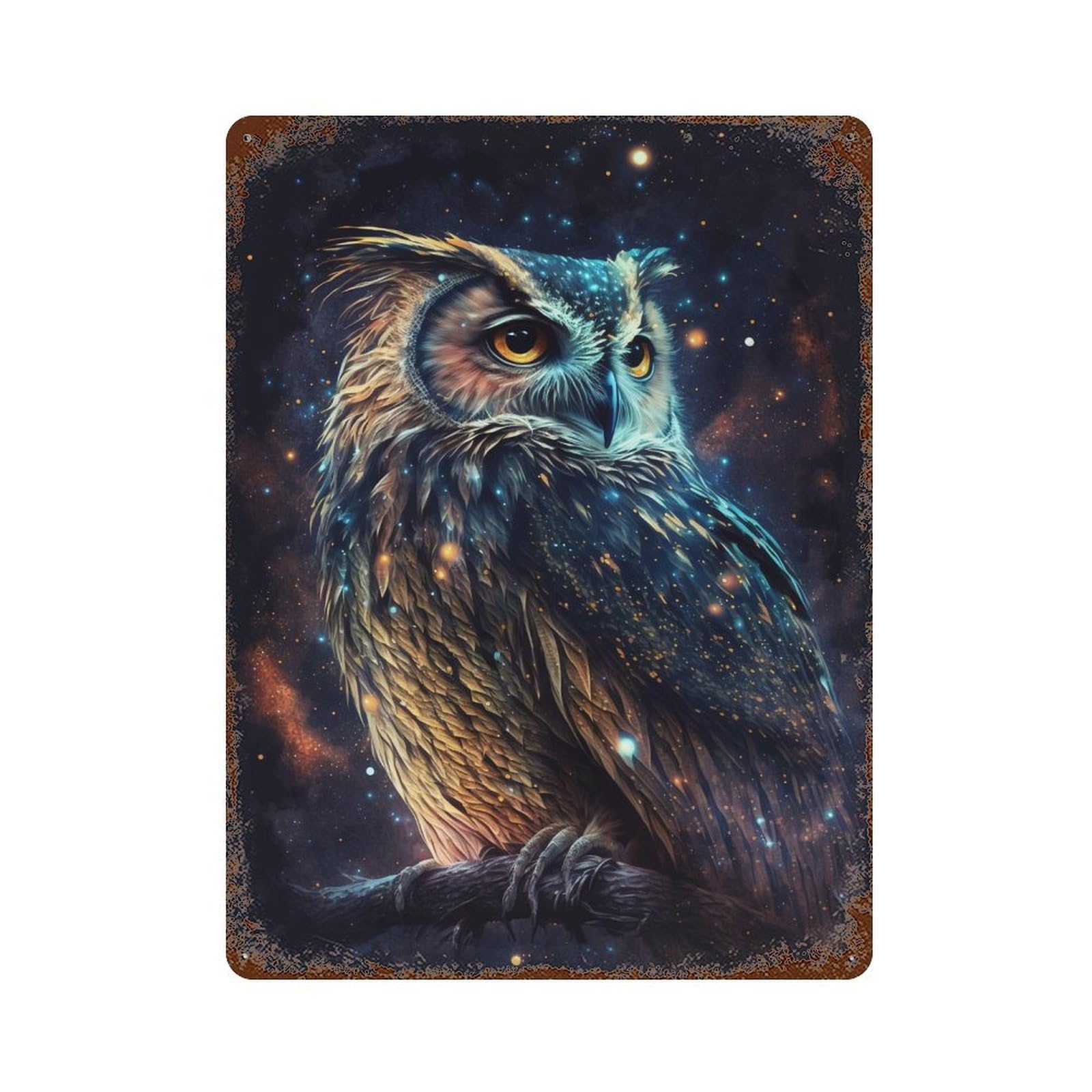 Rustic Tin Plaque Enchanted Night Owl Art Print 15.7"x11.8", Vintage Wall Decor for Pub, Kitchen And Man Cave Decor