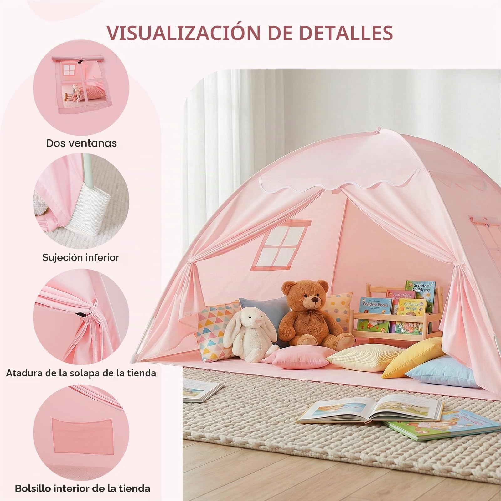 Tienda de Campaña para Cama para Habitación Infantil, Tienda de Campaña para Niños, Cama de Suelo, Tienda de Campaña para Niños, Tienda de Juegos para Interiores, Portátil y Plegable, Cama Individual