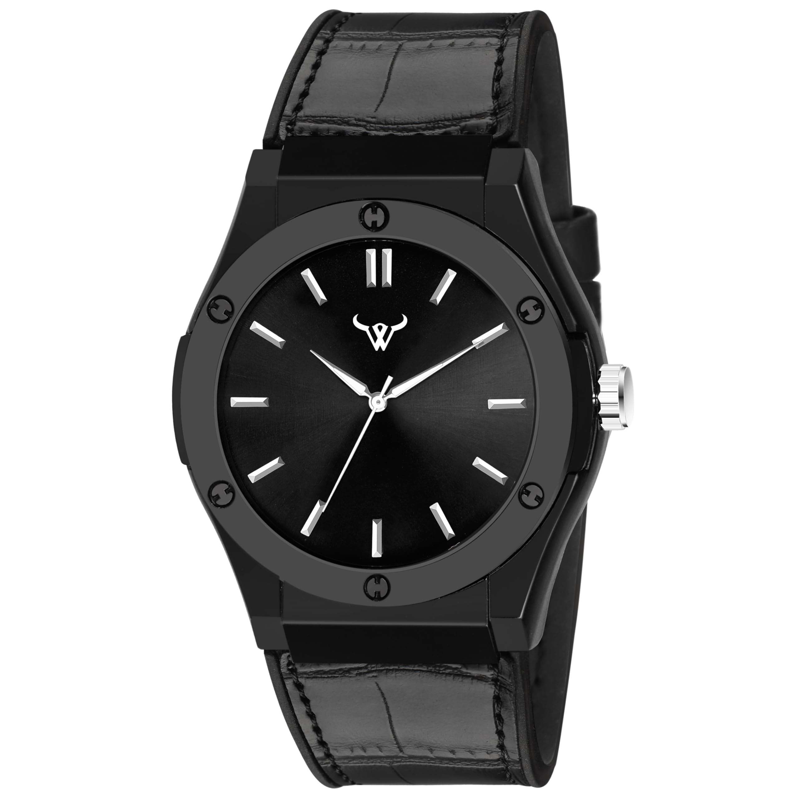 Wild worldLifestyle Super Special full black Series Analog Quartz Movement wrist Watch for men 7 boys with Faux Leather Luxury Band