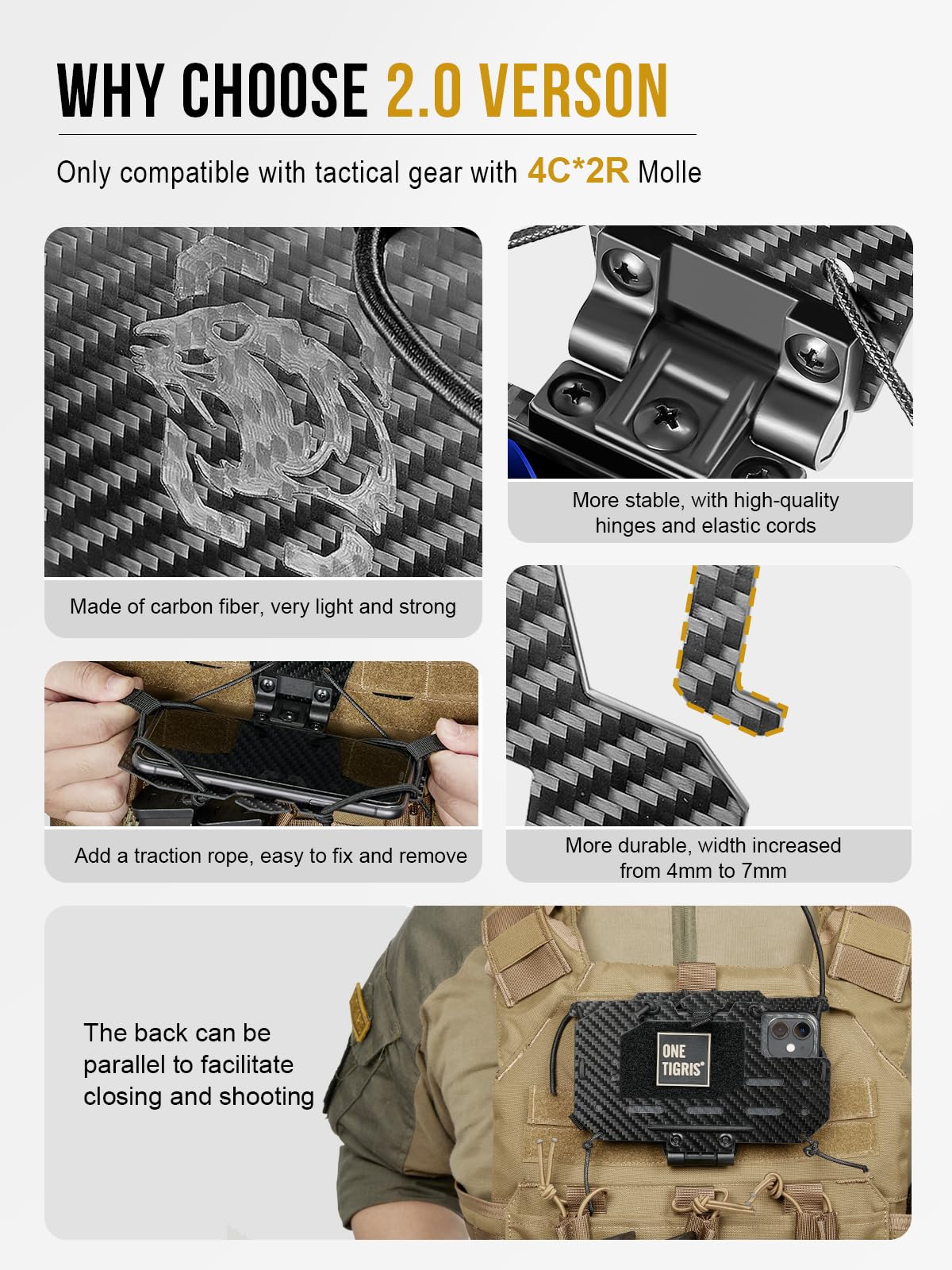 OneTigris Soporte para Placa de Soporte para teléfono móvil, Placa de Montaje para Placa de Transporte, Chaleco táctico y Plataforma de Pecho para el tamaño de Pantalla de 4,7 "-6,8"