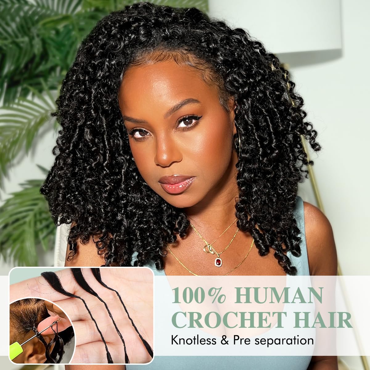 Hedy 18 Inch Deep Wave Feather Crochet Human Hair Bundles 90g Pre-Separated Pre-Looped Knotless Invisible Crochet Hair Extensions Lightweight Reusable Remy Hair for Women Natural Color