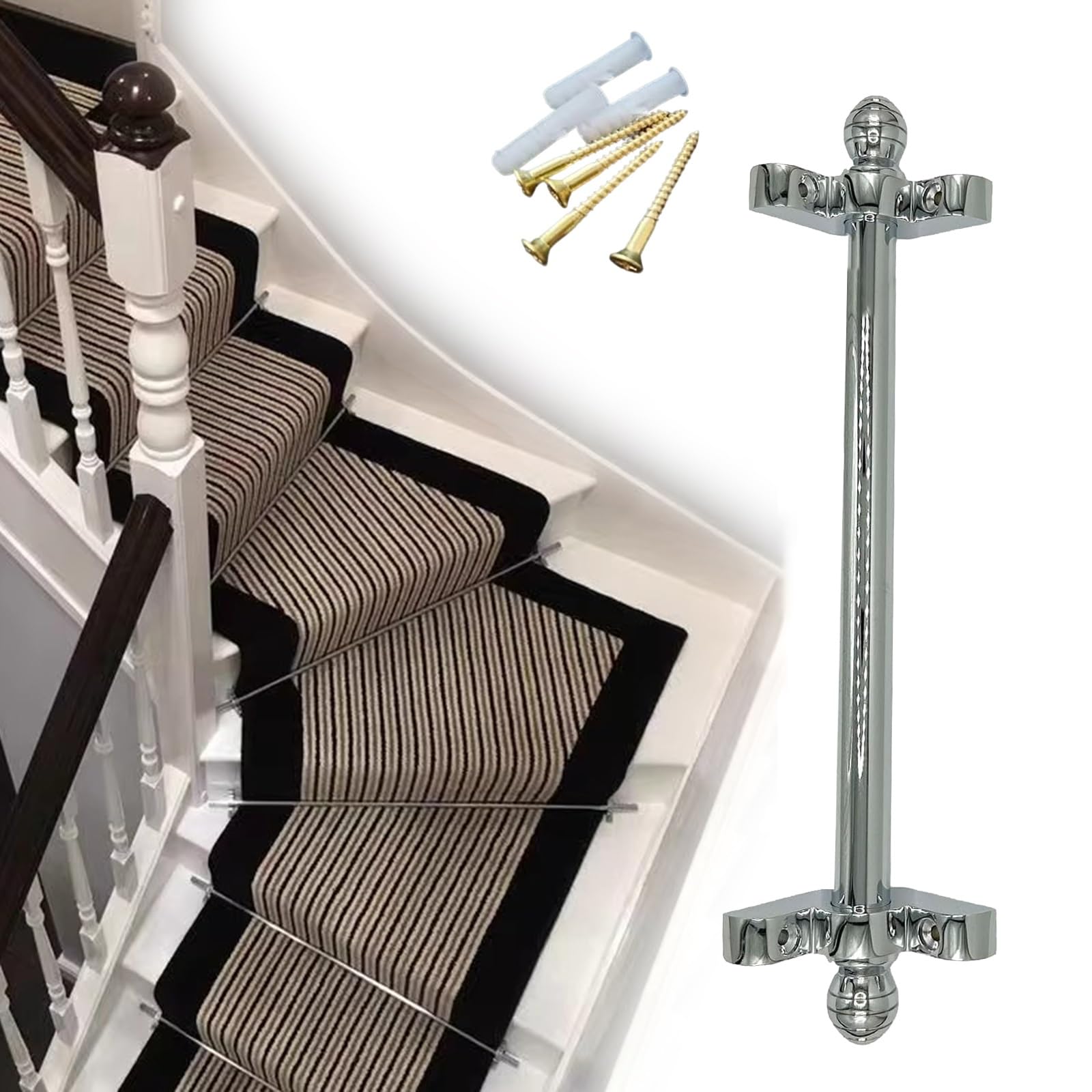 Barras de escalera para alfombras de latón, varillas de retención rectas de metal de 32 pulgadas