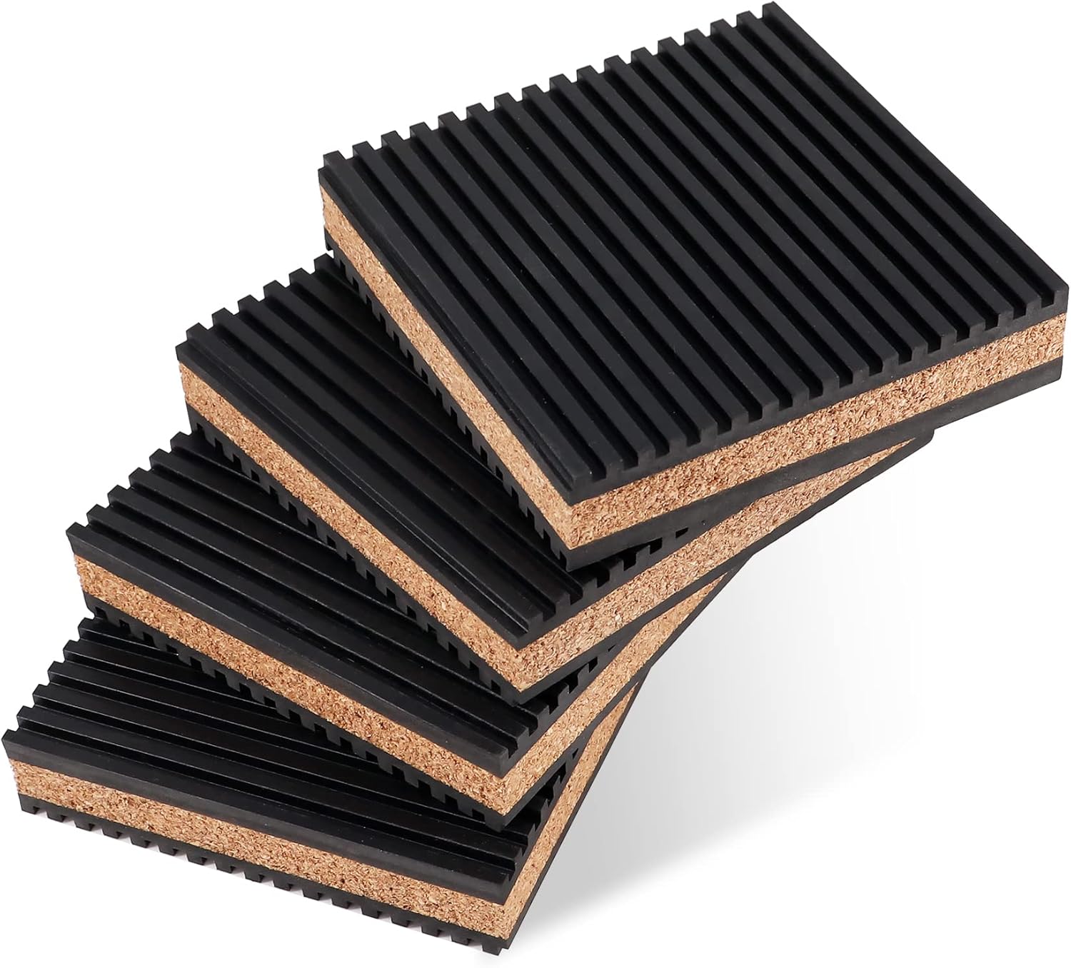 Powrocket 4 Pack Rubber Anti Vibration Pads with Cork Material, 3" x 3