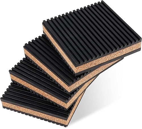 Powrocket Paquete de 4 almohadillas de goma antivibración con material de corcho, almohadillas de aislamiento de vibración de 6 x 6 x 78 pulgadas