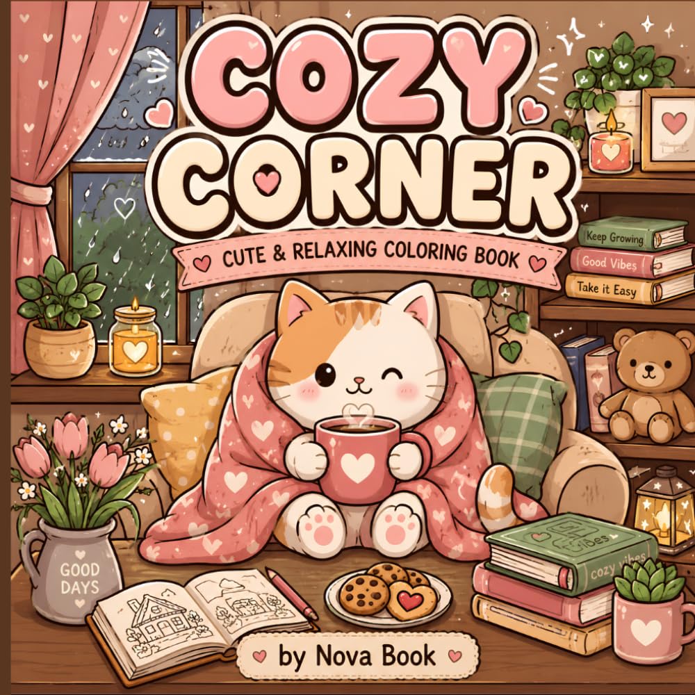 Cozy Corner: Cute & Relaxing Coloring Book for Adults and Teens