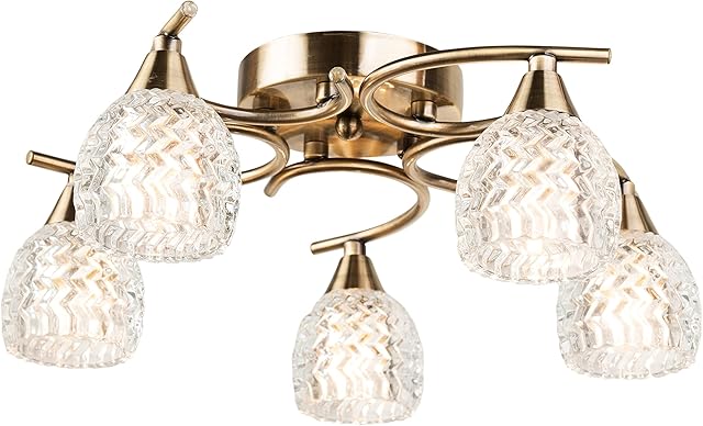Hendon Swirl Antique Brass Flush Ceiling 5 Light/Dining Room/Living Room/Bedroom/Light