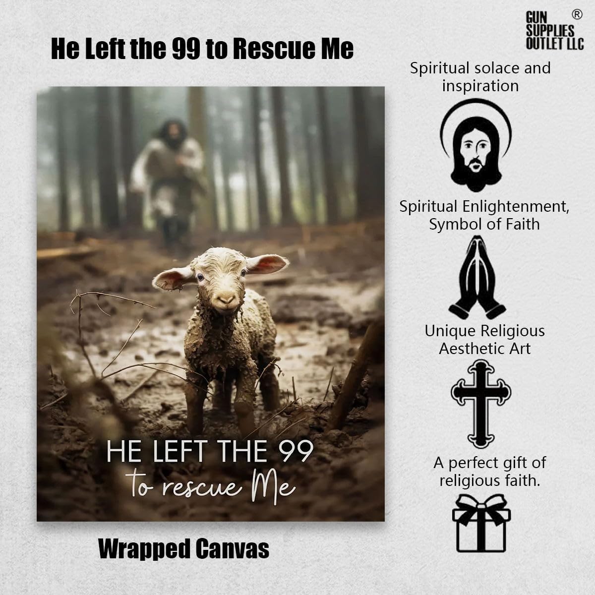 GUN SUPPLIES OUTLET LLC Jesus With The Sheep Wall Art Jesus Running After Lamb Canvas Print He Left the 99 to Rescue Me jesus and Lost Sheep Christian Wall Art 16x20 inch