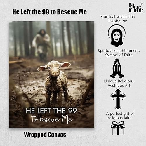 Miniatura 3 de GUN SUPPLIES OUTLET LLC Arte de pared de Jesús con las ovejas Jesús corriendo tras el cordero, impresión en lienzo con texto en inglés "He Left the