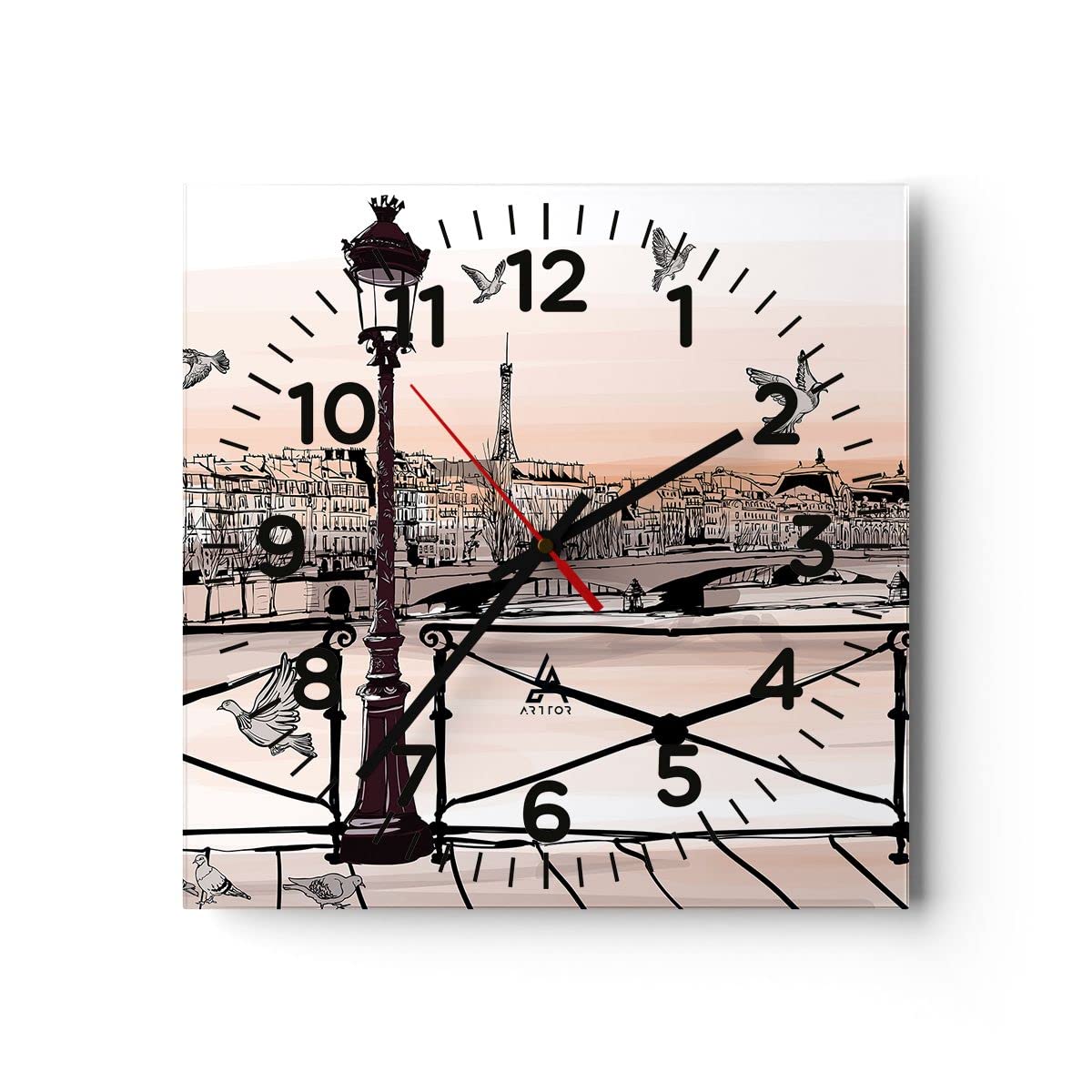 ARTTOR Moderne Glasuhr 30x30cm Quadrat Wanduhr Architektur Maritim - 3176