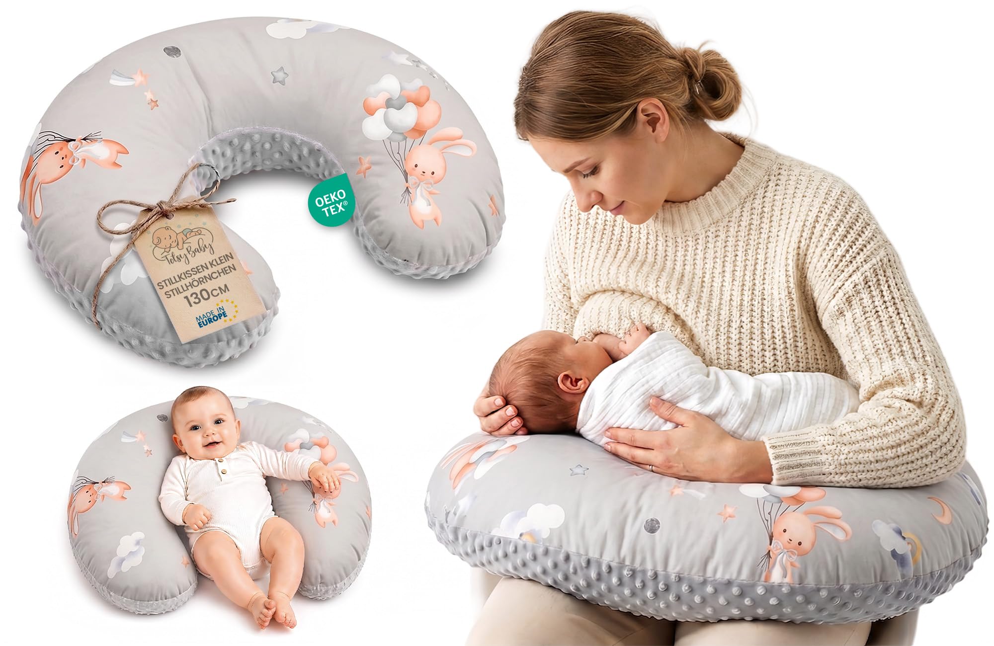 Totsy Baby Rabbit Pregnancy Nursing And Breastfeeding Pillow 130 Cm- Breast Feeding Maternity Pillows For Baby And Support Sleeping For Babies Plush Oeko-Tex
