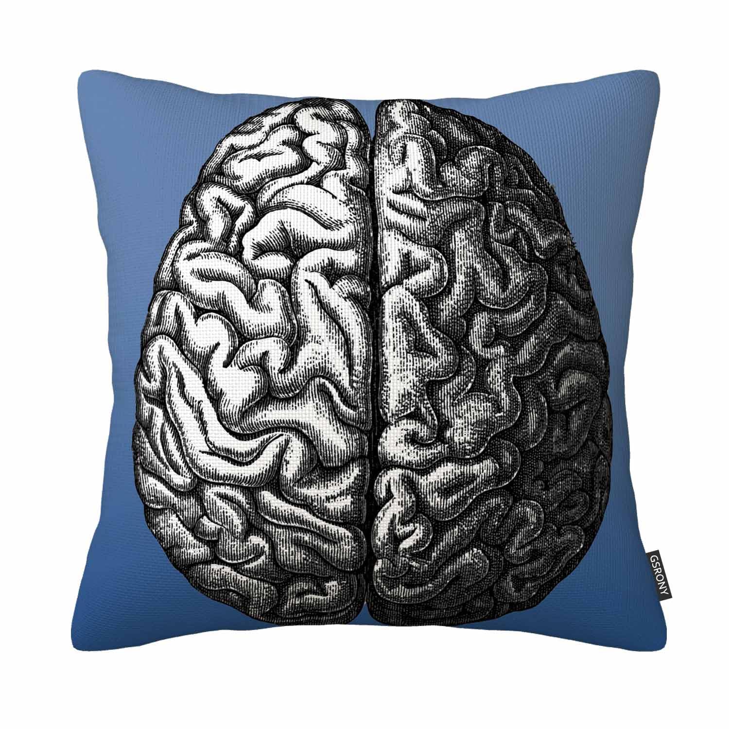 GSRONY Science Biology Throw Pillow Covers,Vintage Anatomical Brain Print Cotton Linen Decorative Cushion Case 18x18 Inch for Living Room Bedroom Home Decor