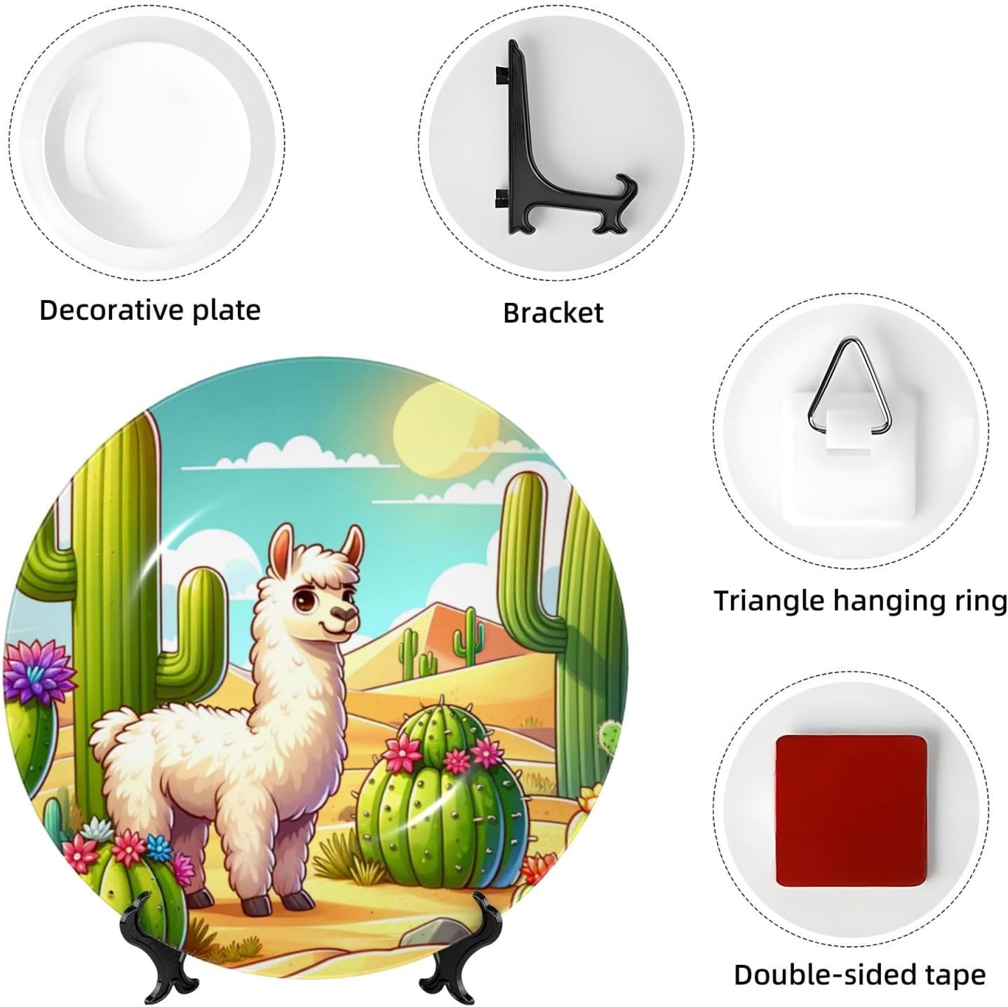 Llama-Cactus-Nature 10 Inch Decorative Plate With Stand, Elegant Display Wall Plate For Home Decor