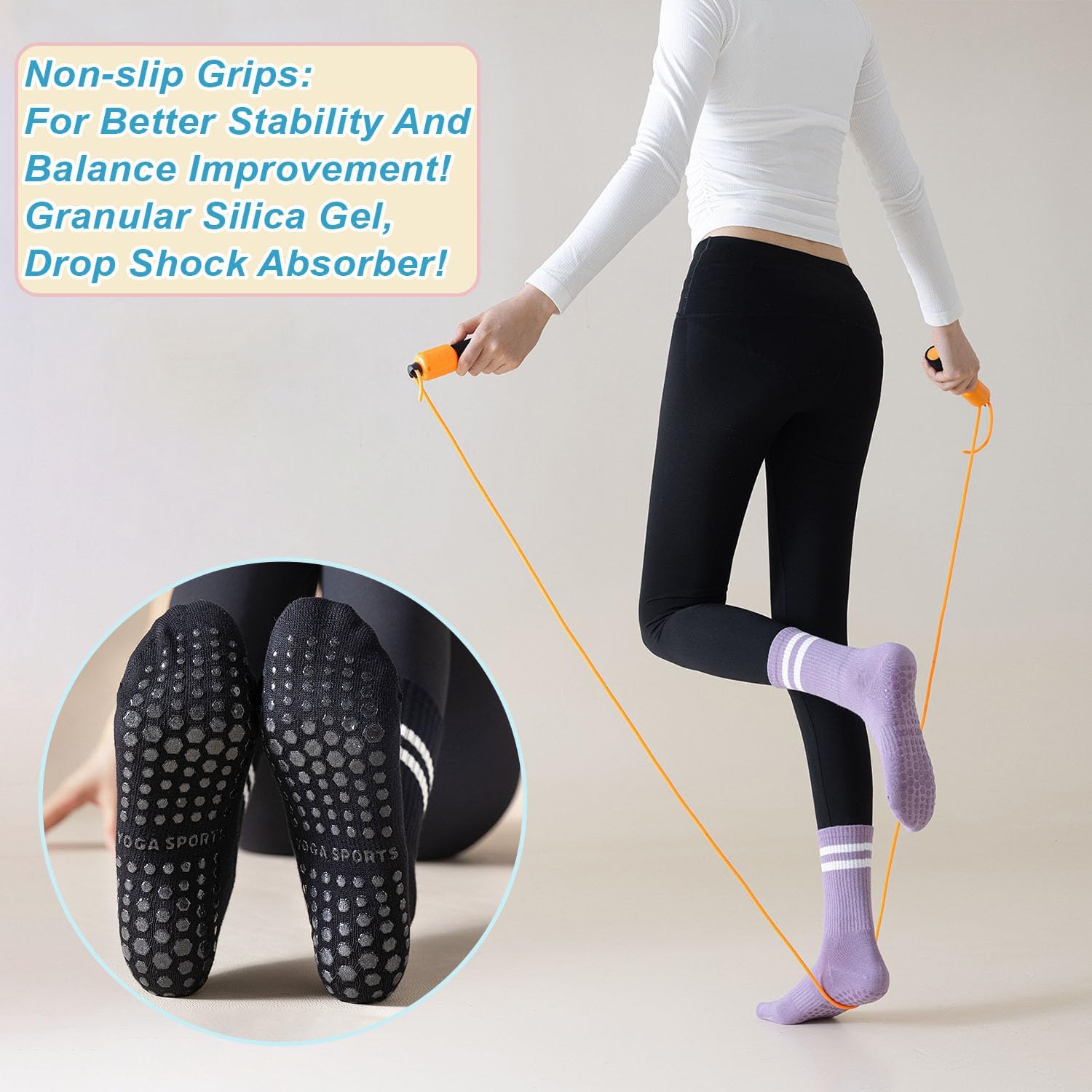 10 Pairs Yoga Pilates Grippy Non Slip Long Socks with Grips for Women Yoga, Pure Barre,Ballet,WorkoutDance