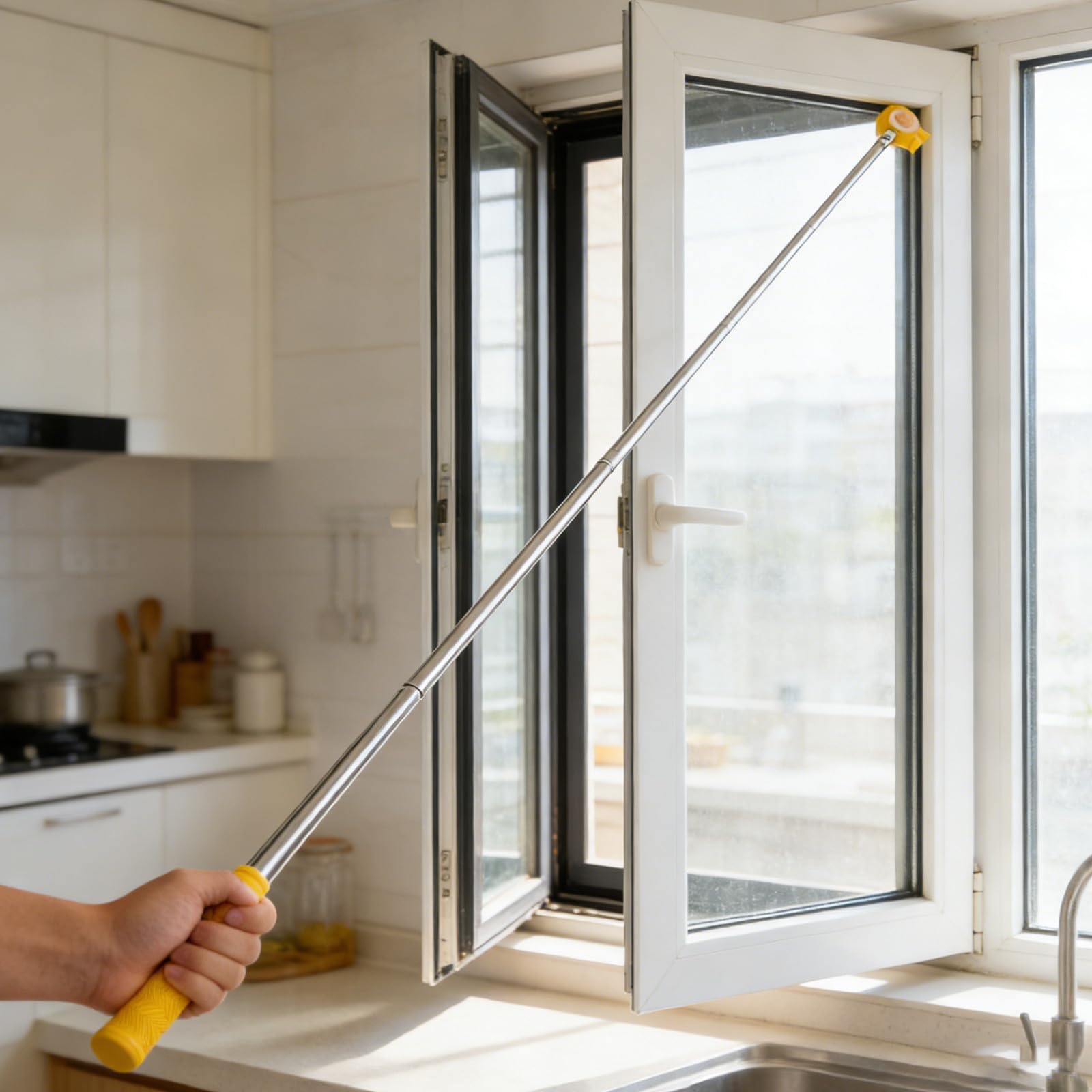 Tige télescopique pour fenêtre de toit : baguette de traction de rideau de 1,88 mètre, levier de commande d’ouverture de fenêtre – perche extensible en forme de tête de caneton pour