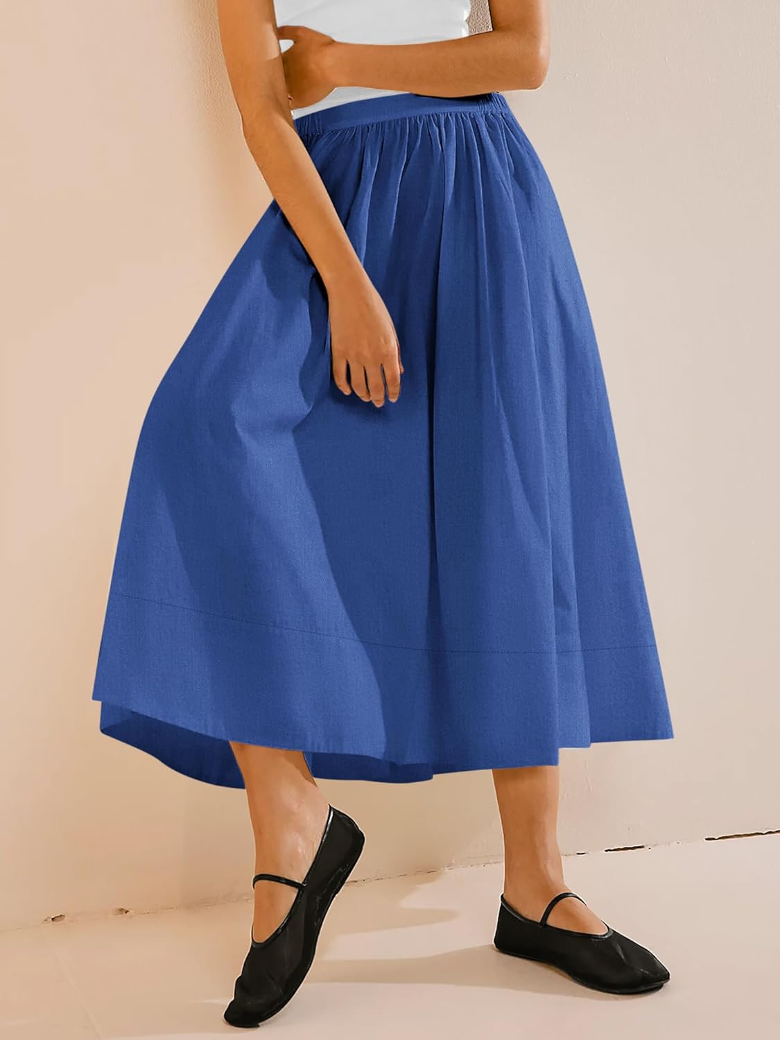 Yousify Women’s A-Line Midi Skirts Casual Elastic High Waist Flowy Swing Pleated Beach Boho Long Skirt with Pocket - Image 3