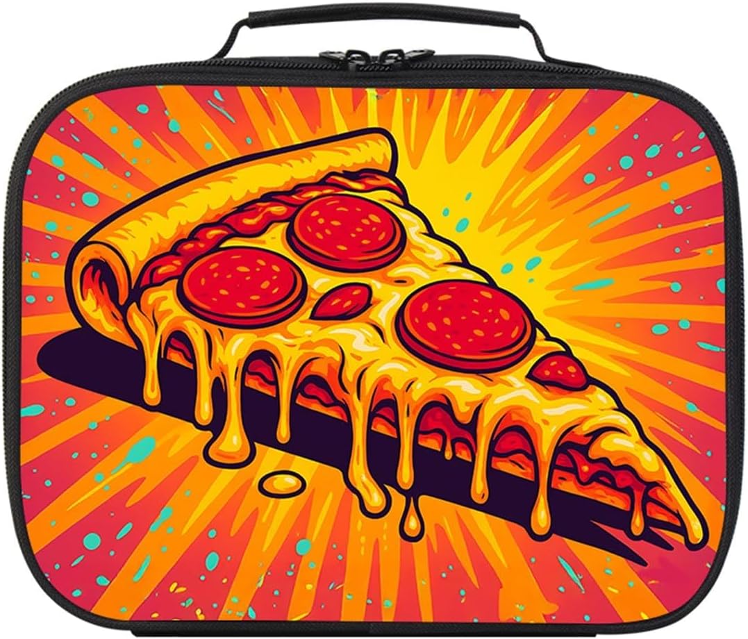 Pizza Lunch Box for Kids Boys Girls, Pepperoni Pizza Slice Insulated Lunch Bag with Handle, Funny Food Reusable School Lunchbox for Children, Travel Picnic Meal Bag
