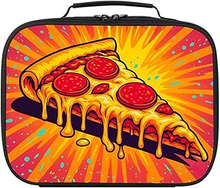 Pizza Lunch Box for Kids, Elementary School Lunch Bag for Boys Girls, Insulated Layer, Polyester, Leak-proof Children Lunchbox for Age 6+, Fits Most Bento Boxes