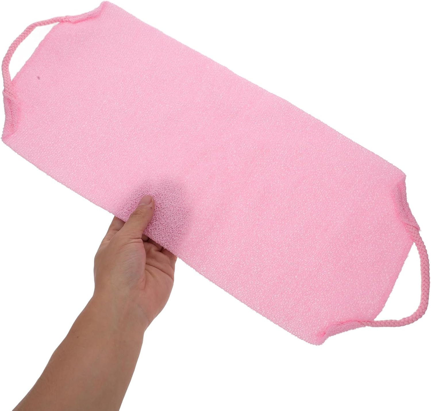 Ciieeo 2pcs Exfoliating Bath Scrubber Long Strip Set with Elastic Stretch, Dual-Color Pink and Beige, Korean Style Body Wash Gloves for Shower and Skin Exfoliation