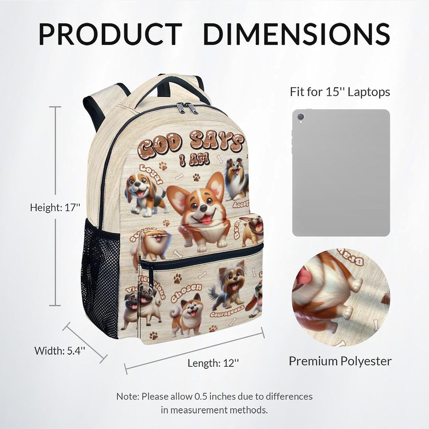 School Backpack for Kids- Dog Backpack for Dog Lovers - Boys Bookbag - Back to School Gifts - 17 Inch Primary Girls Schoolbag (God Says I Am)