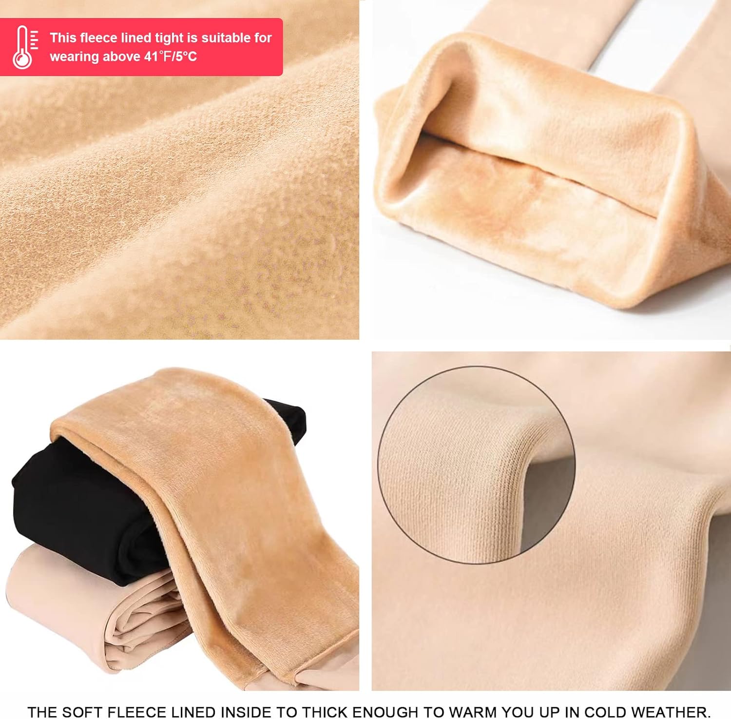 Fleece Lined Tights for Women, Opaque Pantyhose Leggings Winter Warm Thermal Tights - Image 2